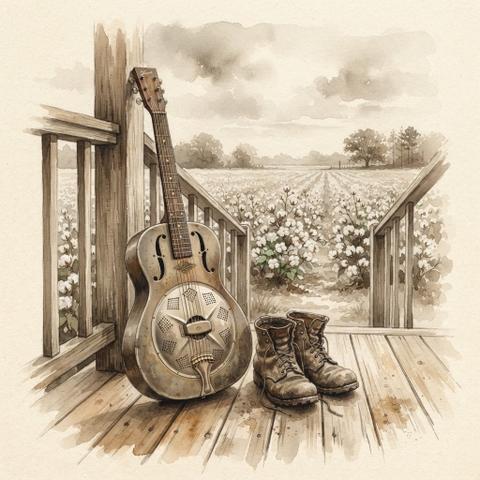 Art plate for the Country Blues music style, Dust and Highway family