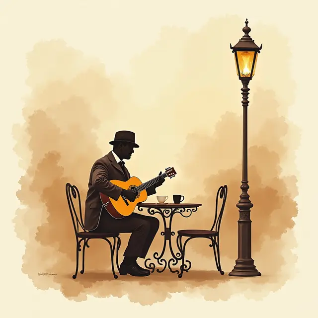 Lámina del estilo musical Gypsy Jazz, familia Humo y medianoche
