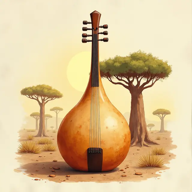 Lámina del estilo musical Kora Mandinga, familia Mundos lejanos