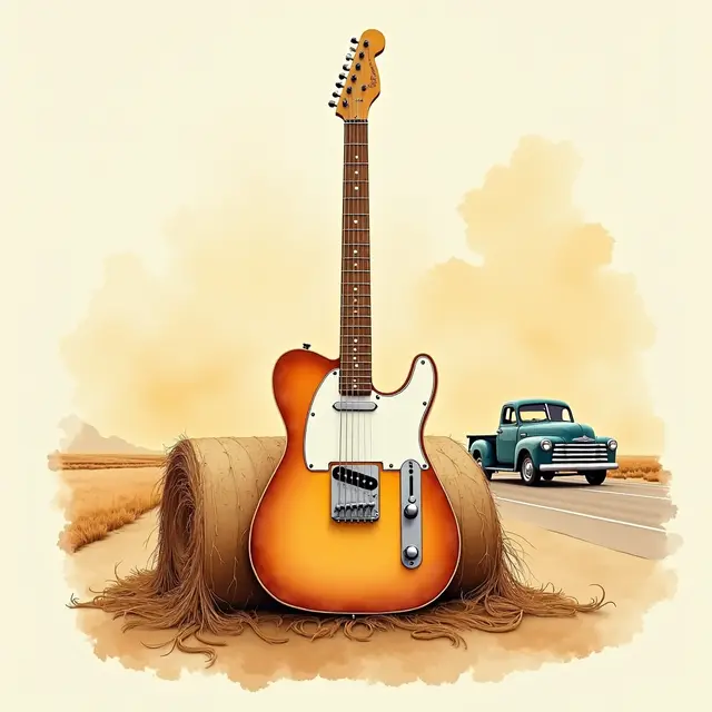 Lámina del estilo musical Classic Country, familia Polvo y carretera