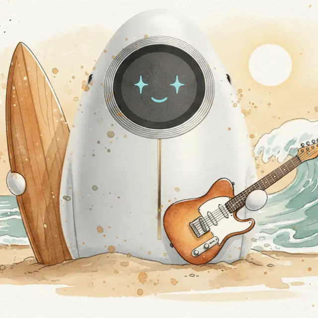 Lámina del estilo musical Surf Rock, familia Caminos eléctricos