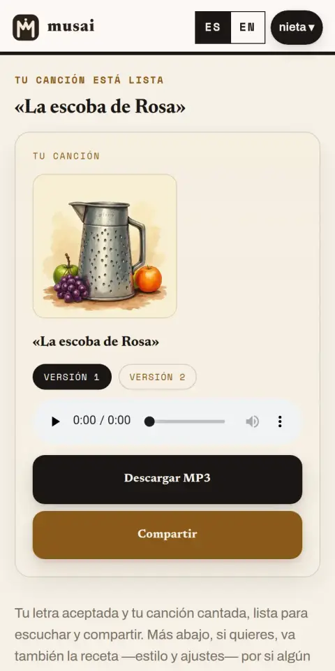 Paso 6 · Recibes tu canción con su lámina